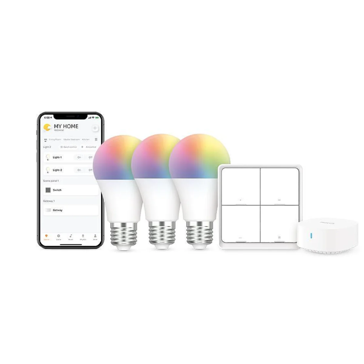 BroadLink Starter Kit, Mini Hub, Scene Switch, Smart Bulb - E27 - White - Image 2
