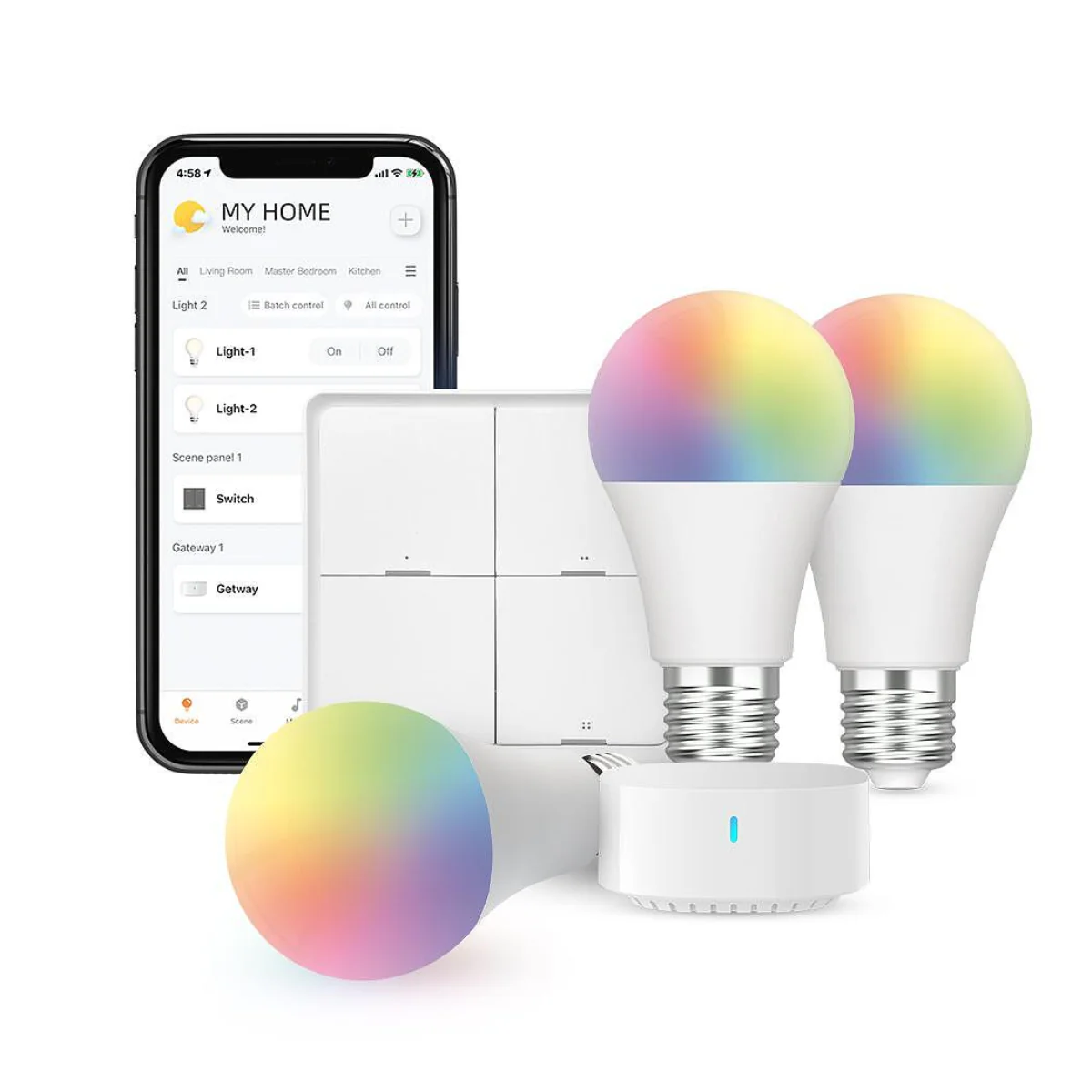 BroadLink Starter Kit, Mini Hub, Scene Switch, Smart Bulb - E27 - White - Image 3