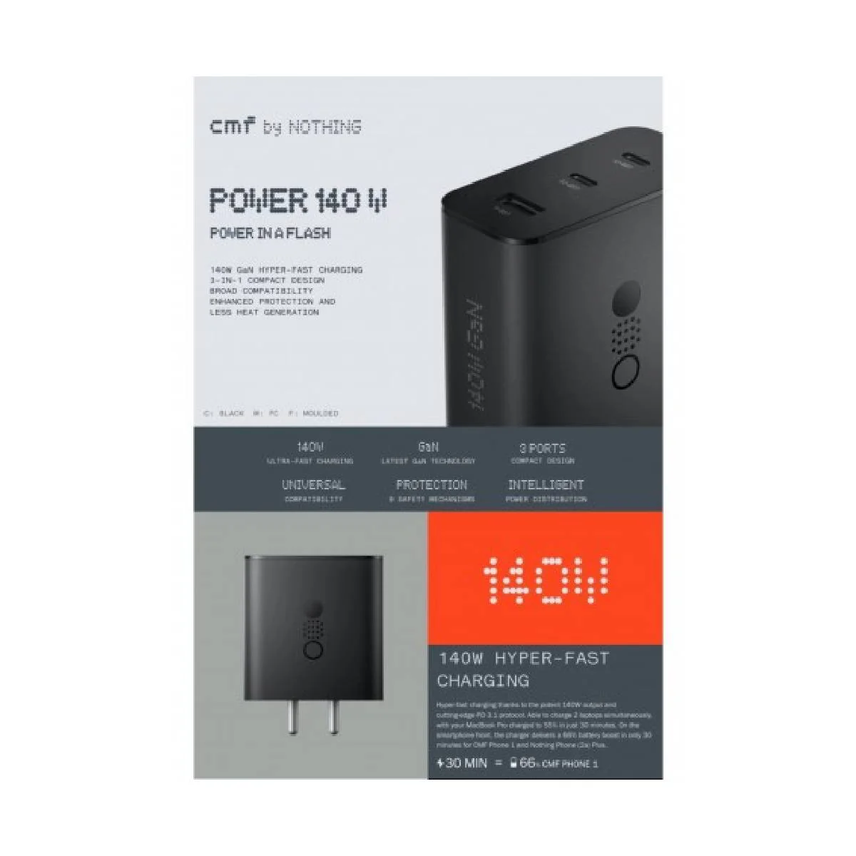 CMF By Nothing 3-in-1 Power 140W Gan Fast Charger - Black - Image 4
