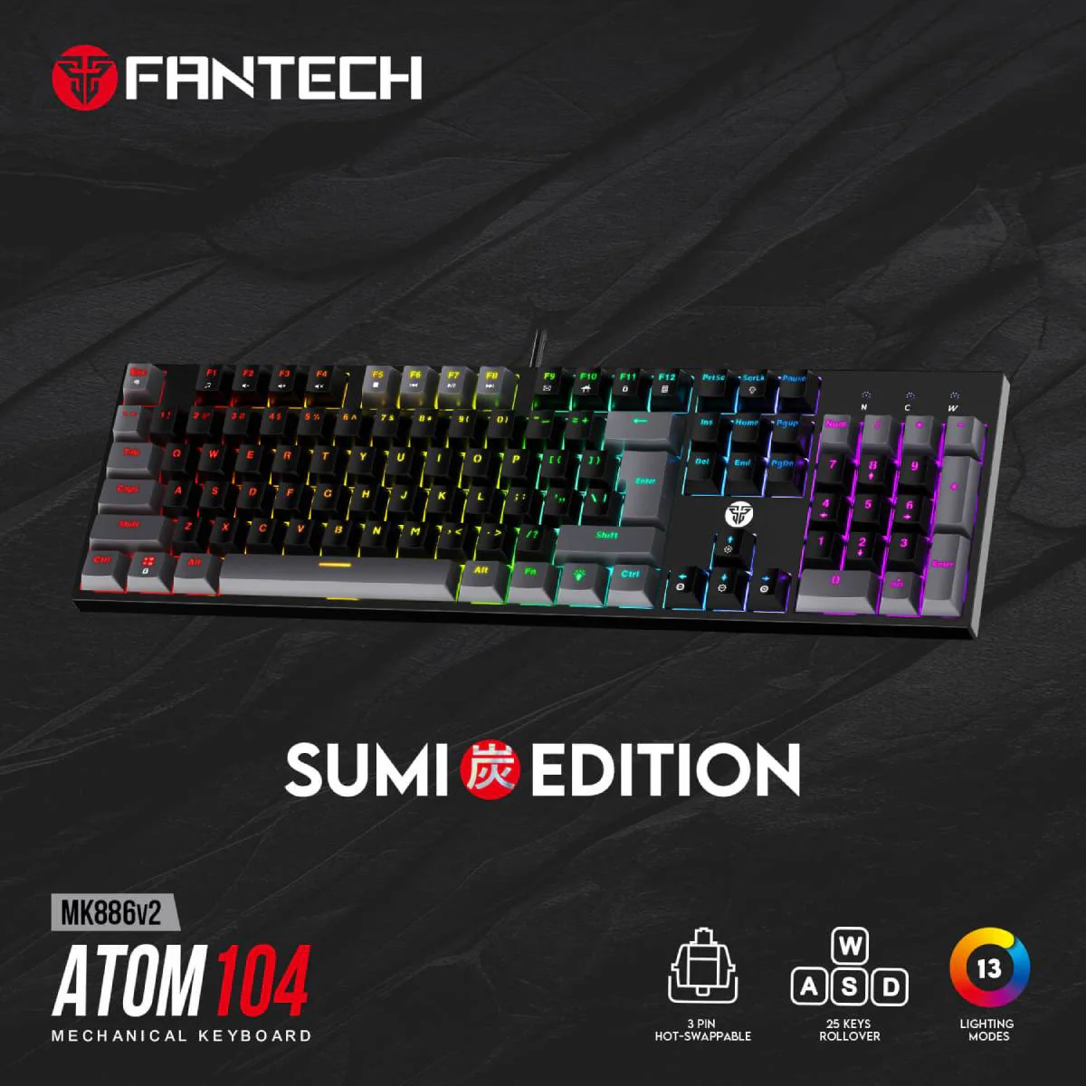 Fantech Atom104 Mechanical Keyboard Sumi Edition - Black - Image 4