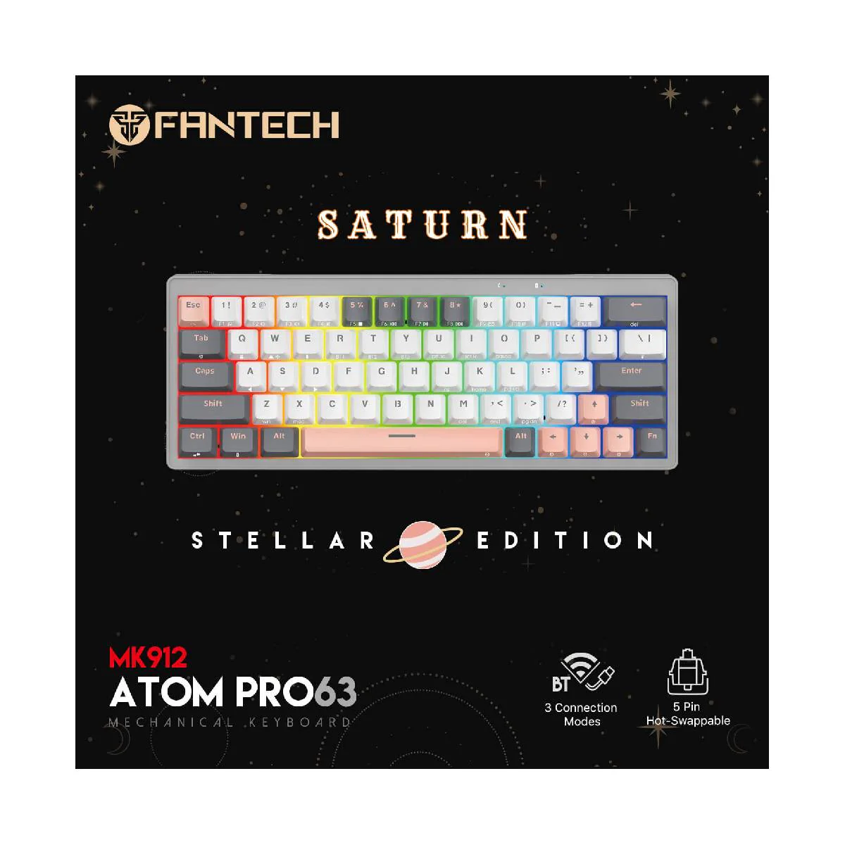 Fantech Mk912 Saturn Stellar Edition Atom Pro Mechanical Keyboard - Grey - Image 4