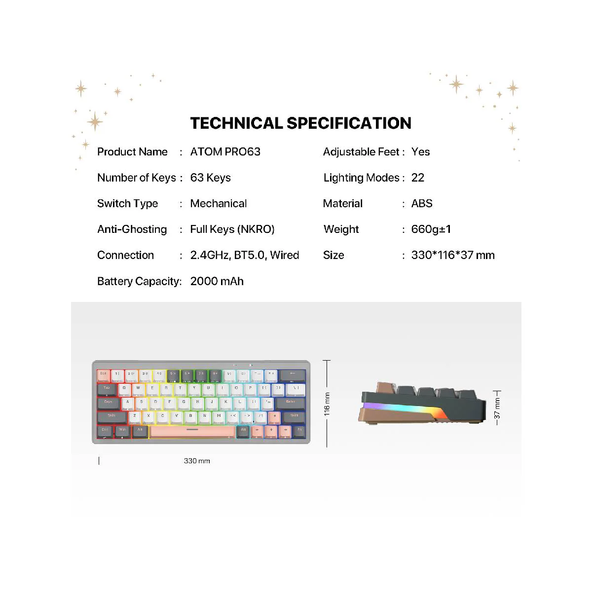 Fantech Mk912 Saturn Stellar Edition Atom Pro Mechanical Keyboard - Grey - Image 5