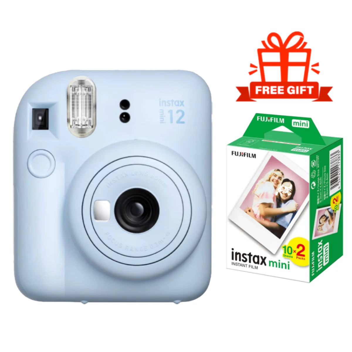 FujiFilm Instax Mini 12 Instant Camera + Fujifilm Instax Mini Film 1-Pack (20 Sheets) Gift ๐