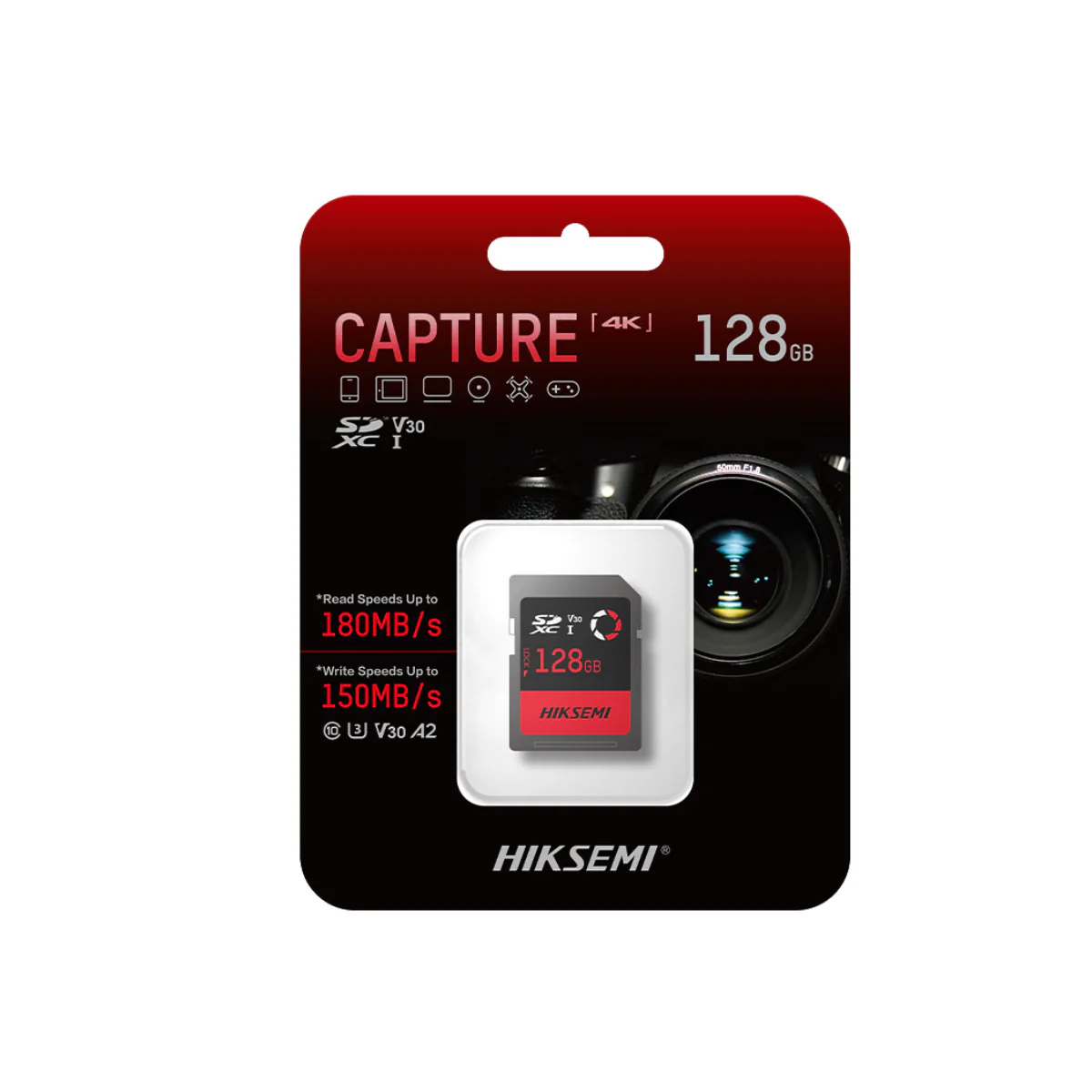 HIKSEMI CAPTURE 128G SD CARD V30 , Speed Up To Read 180MB/s, Write 150MB/s - Black/Red - Image 3