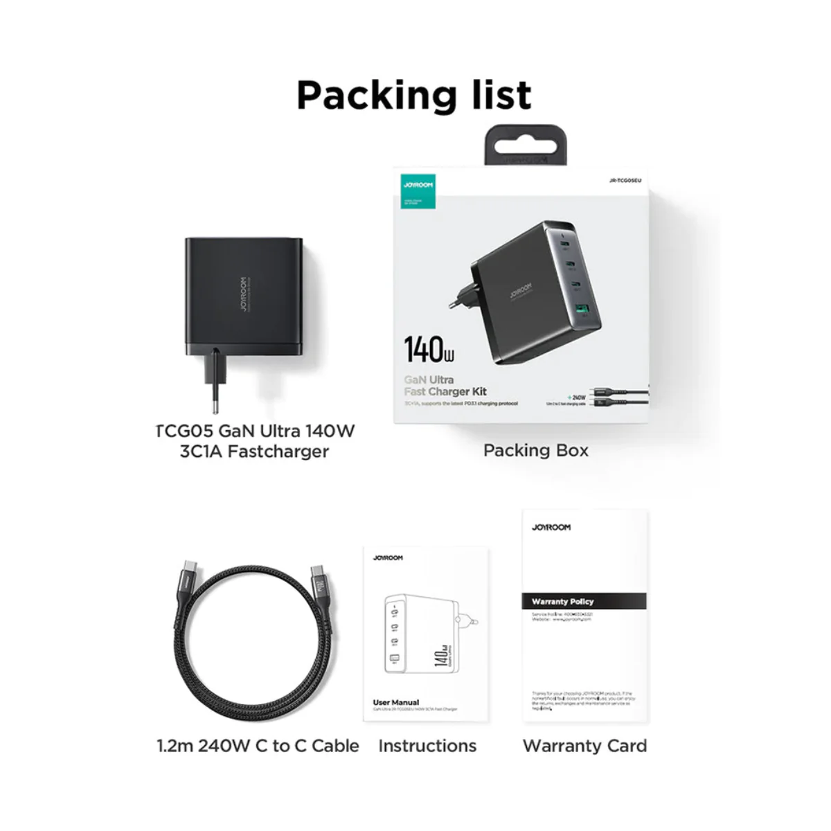 Joyroom GaN 140W 1.2m Quad Port Fast Charger USB-C Cable -USB-C - Black - Image 5