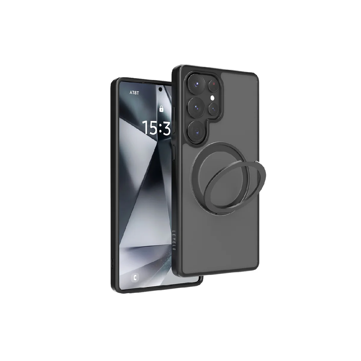 Levelo Case For Samsung S25 Ultra Via Matte with Ring Stand - Black
