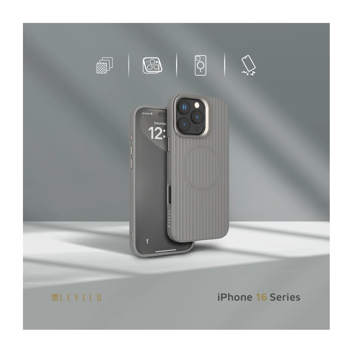 Levelo Livia For iPhone 16 Pro TPU Silicone Case, Hybrid Material - Gray - Image 5