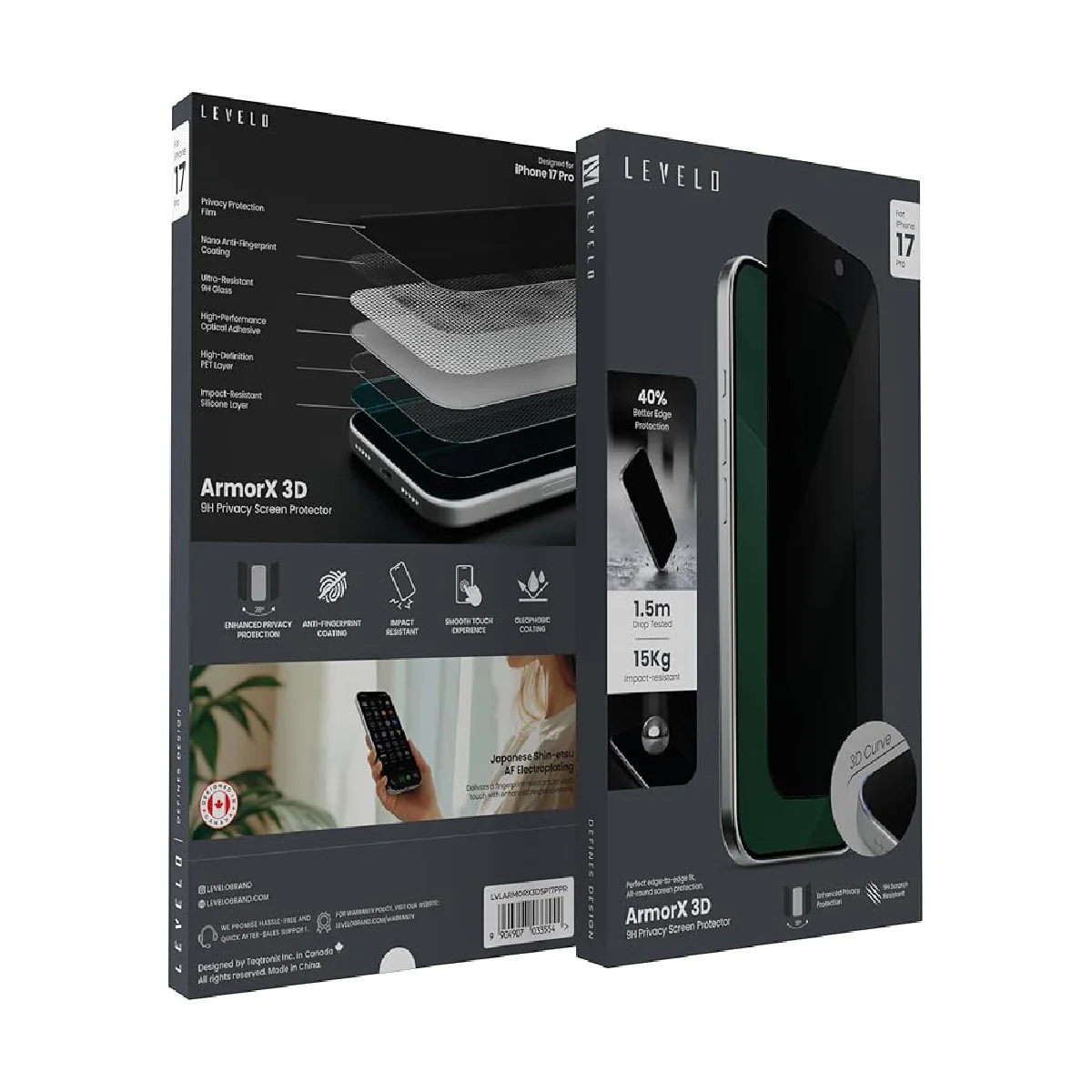 Levelo For iPhone 17 Pro Screen Protector Armorx 3D 9H - Black - Image 4