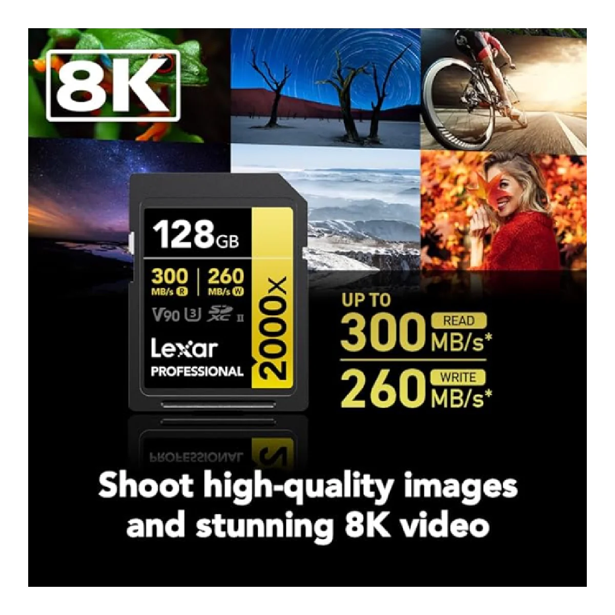 Lexar 128GB Professional 2000x, Up to 300MB/s read, 260MB/s write SDXC UHS-II Card GOLD Series - Black - Image 4