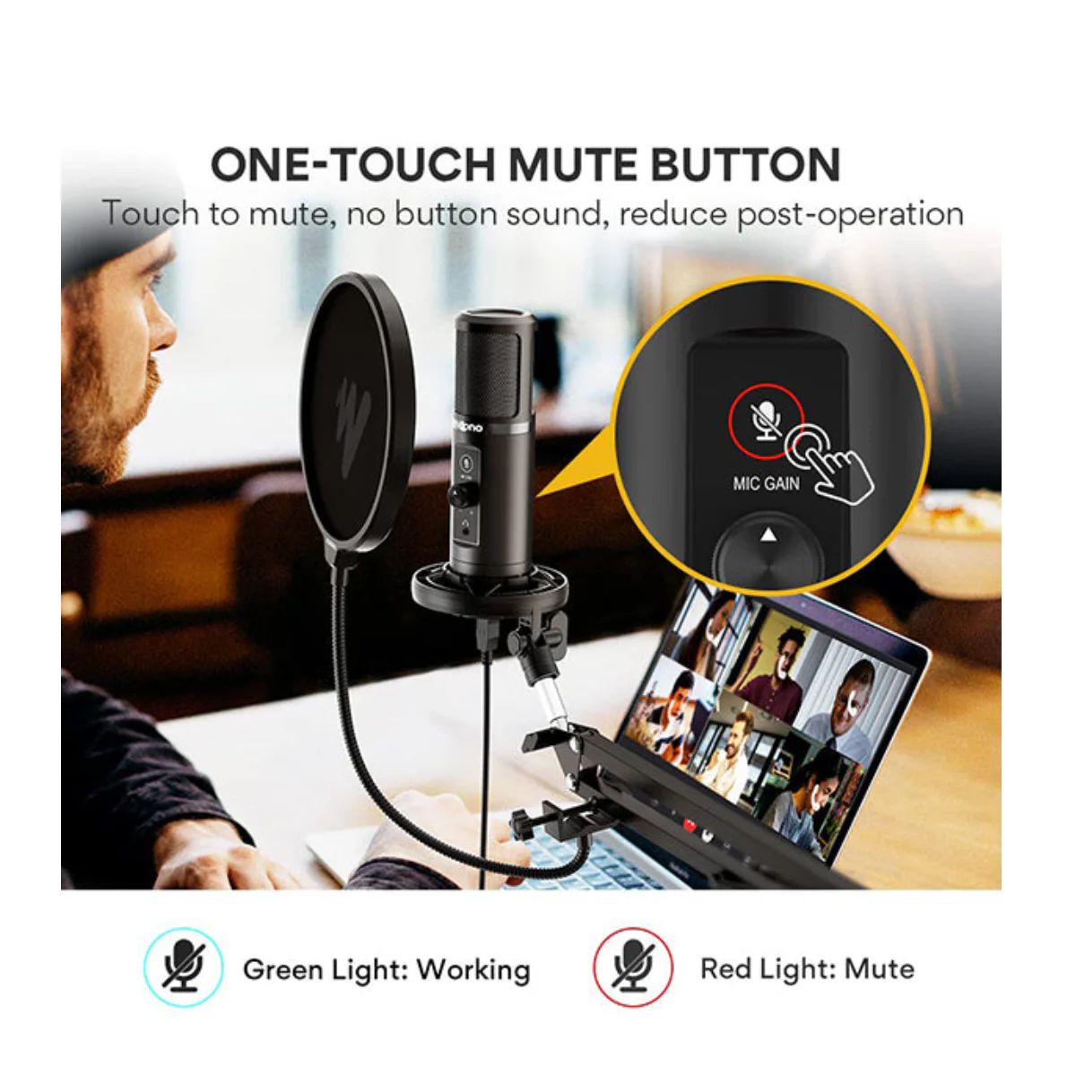 Maono AU-PM422, Monitorable USB Condenser Microphone Set BooM ARM Bundle - Black - Image 7