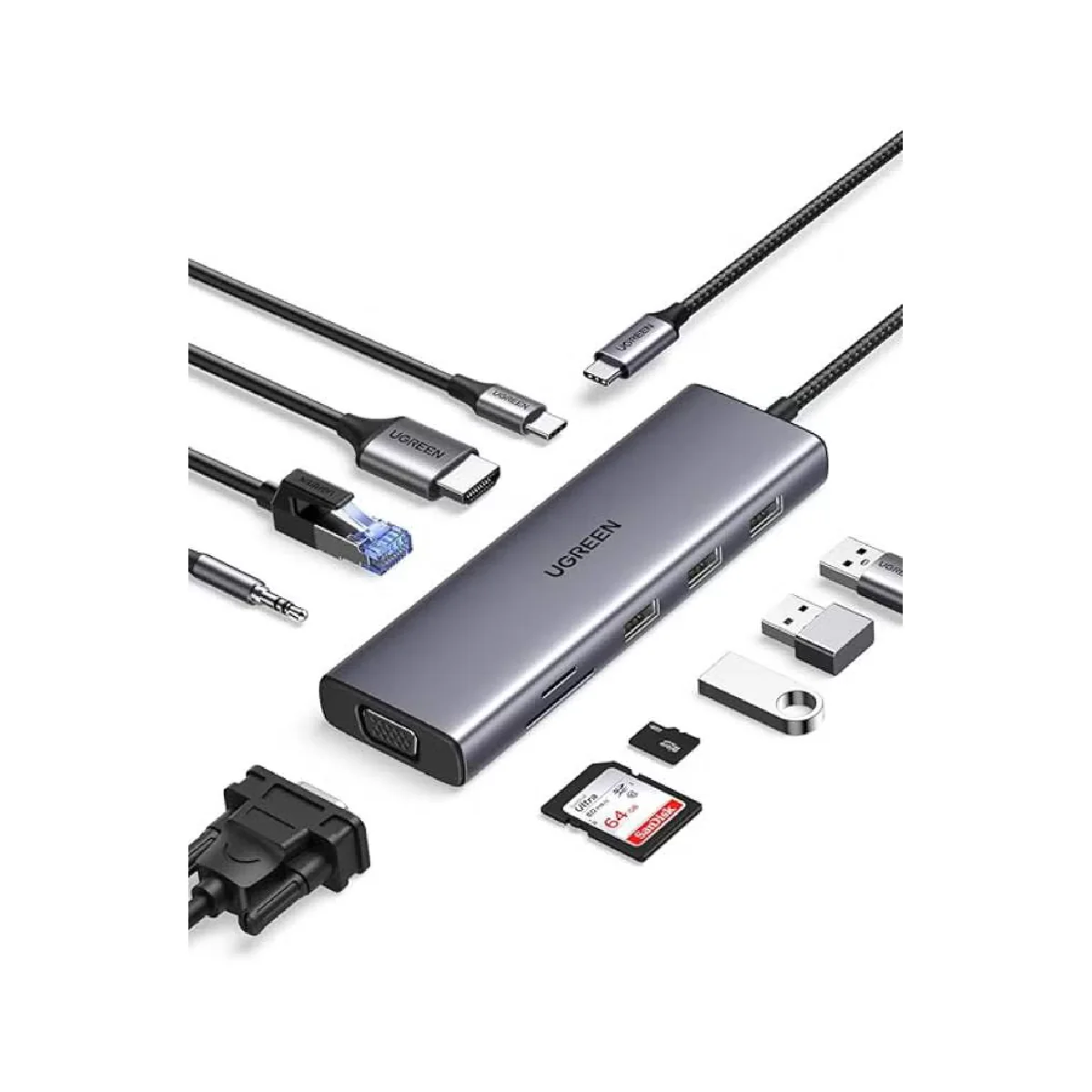 Ugreen 10 in 1 USB-C Multifunction Adapter 4k - Gray - Image 2