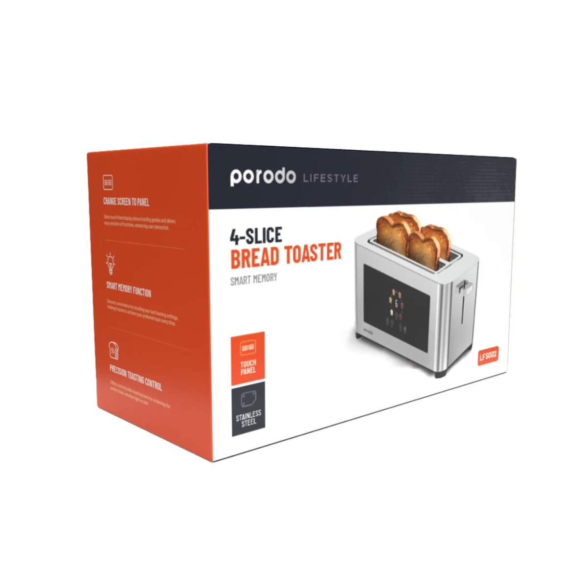 Porodo Lifestyle 4-Slice Digital Pop Up Toaster 850W - Silver - Image 2