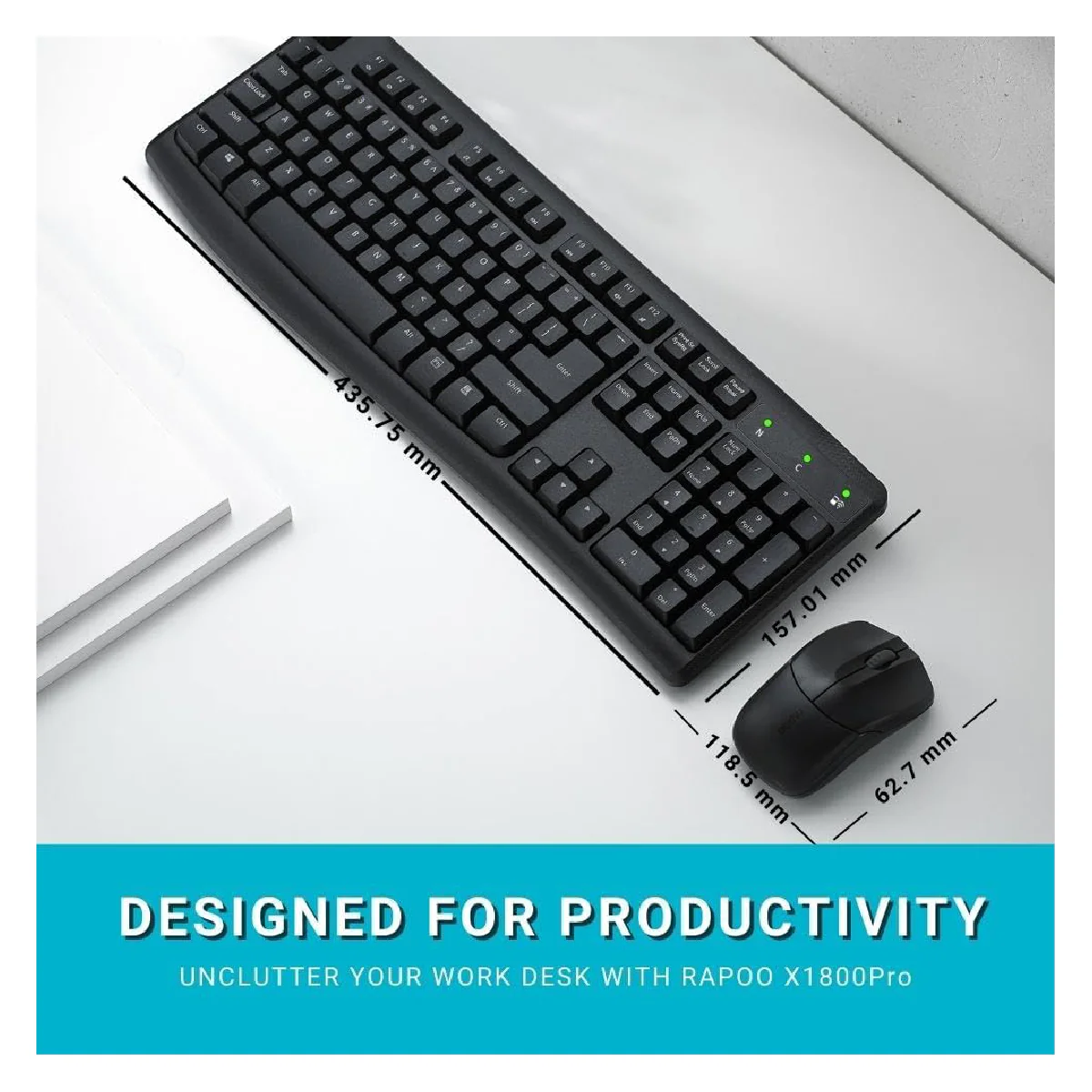 Rapoo X1800 Pro Wireless Optical Keyboard Combo - Black - Image 4