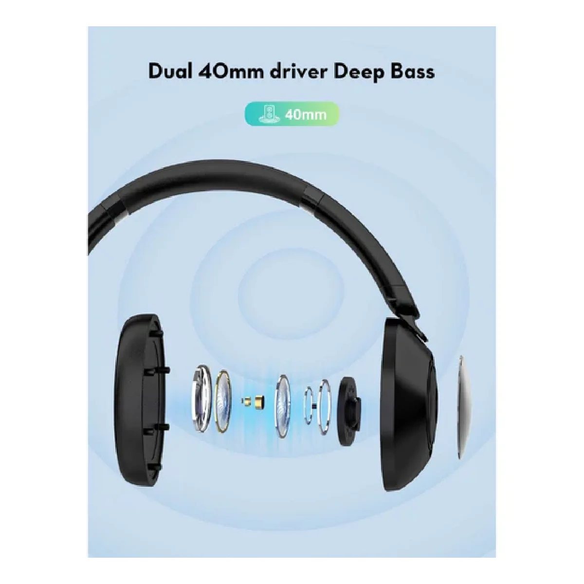 RavPower Headphone Comfort Over-Ear, Wireless Stereo - Black - Image 3