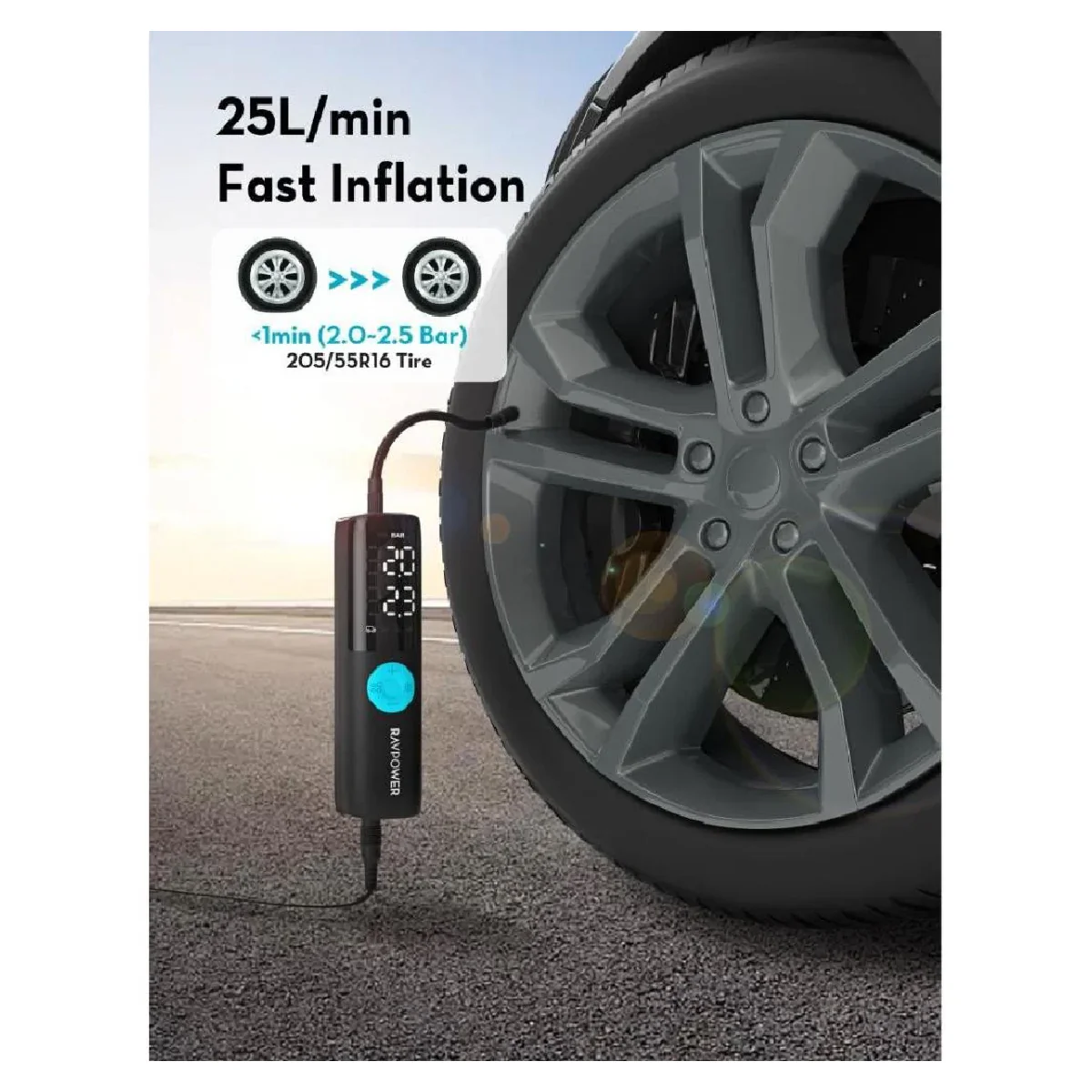 RAVPower Mini Smart Air Compressor 60W - Black - Image 3