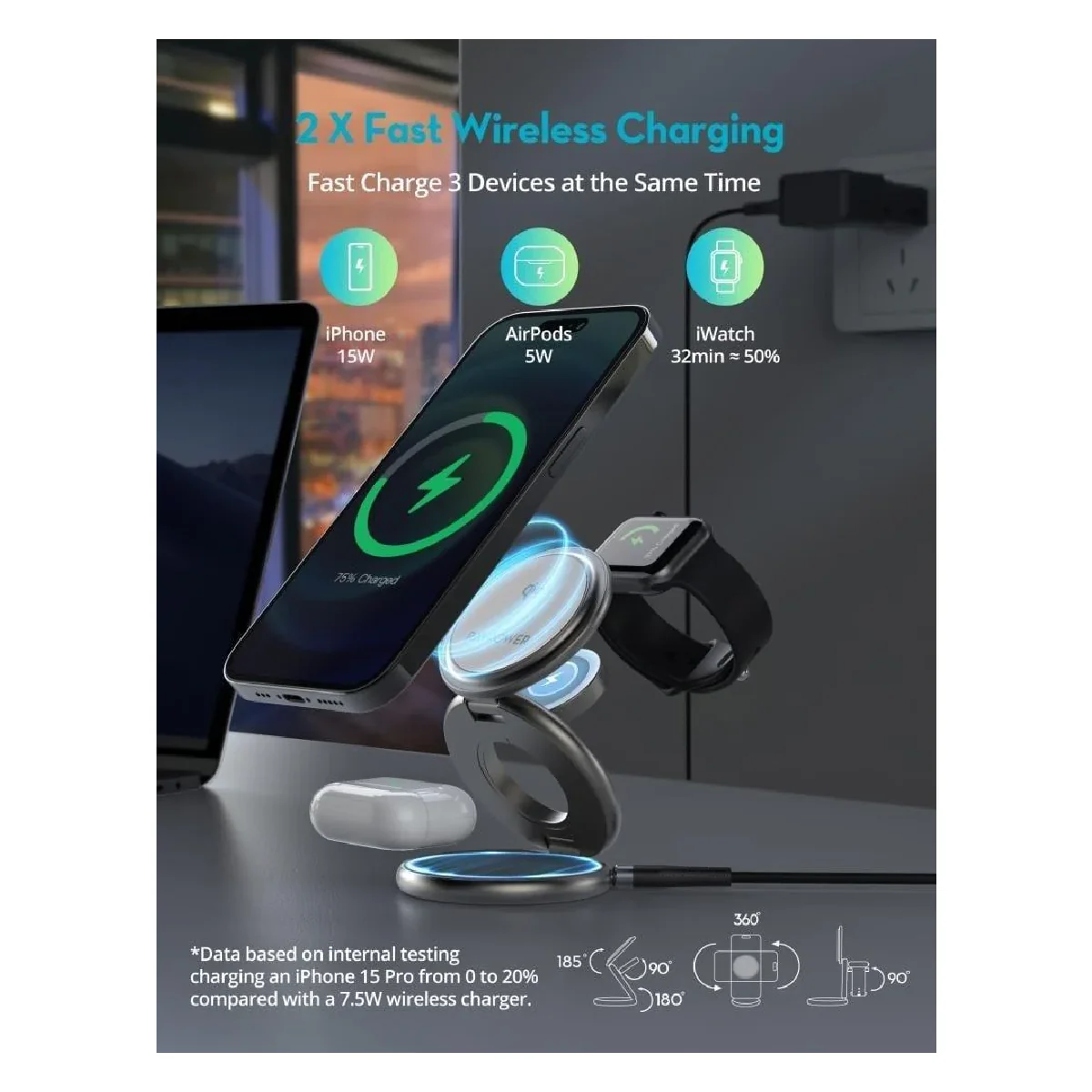 RAVPower Premium Foldable Magnetic 3in1 Charging Station - Black - Image 6
