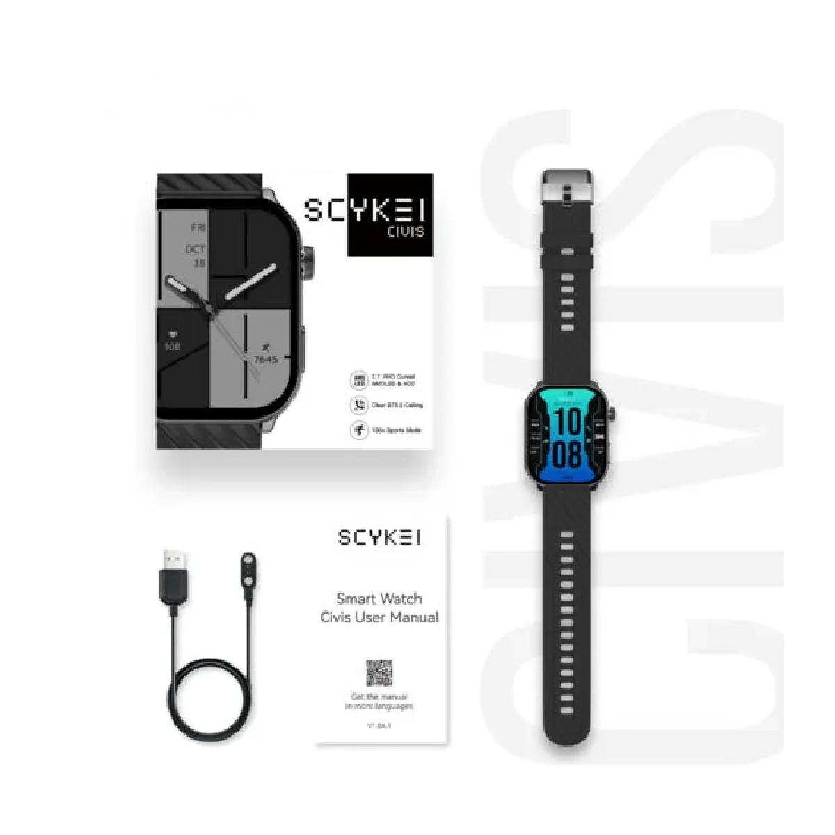 Scykei Civis Smart Watch 2.1 World Biggest Curved Amoled Display + AOD - Black - Image 5