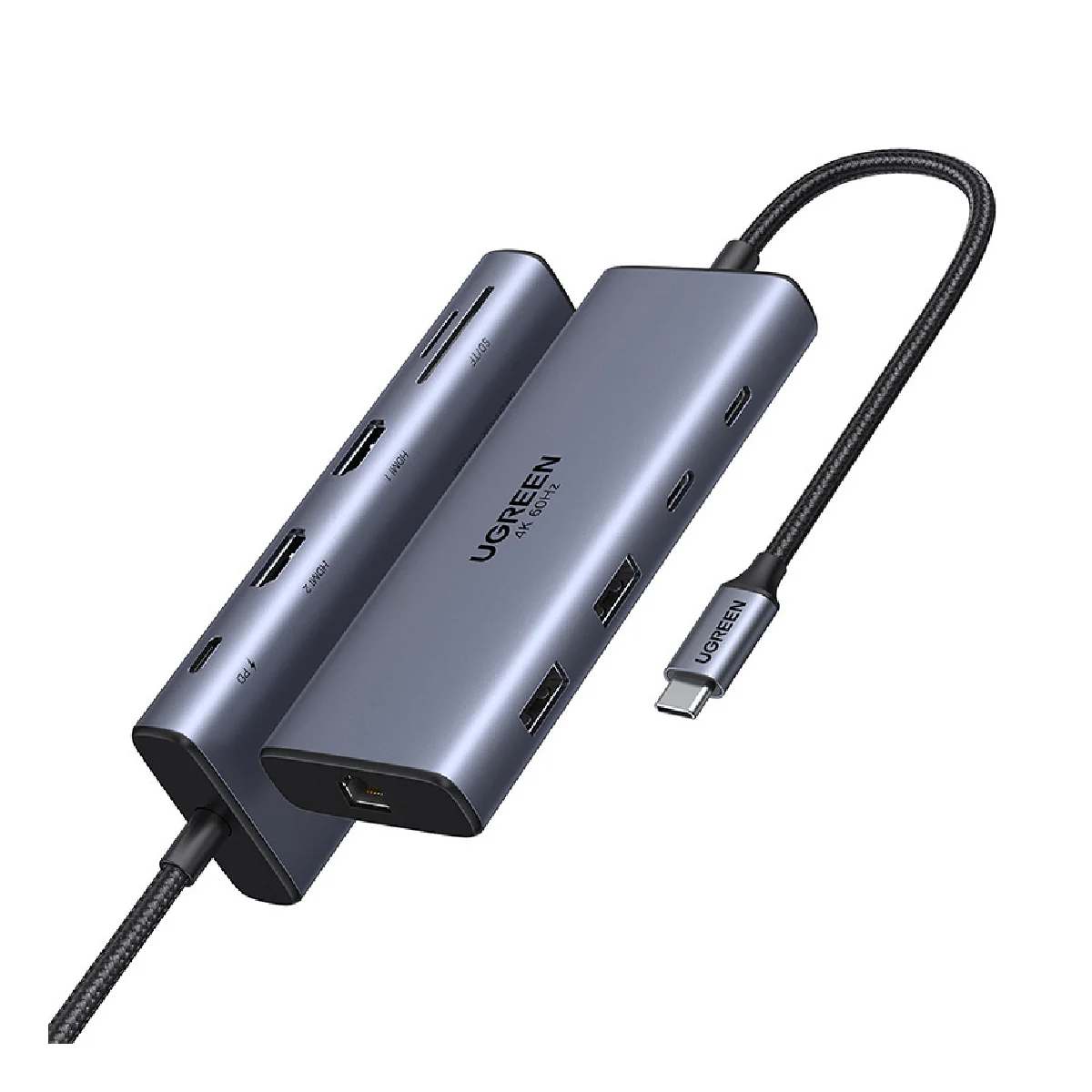 Ugreen USB-C 10-in-1 Adapte, 2x HDMI, 2x USB, RJ45, SD/TF, PD 100W - Gray - Image 3