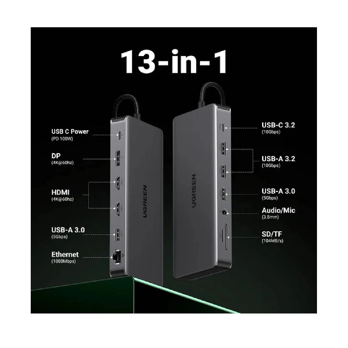 Ugreen CM681 13 in 1 USB-C Multifunction Adapter 100W Hub 10Gbps -Grey - Image 3