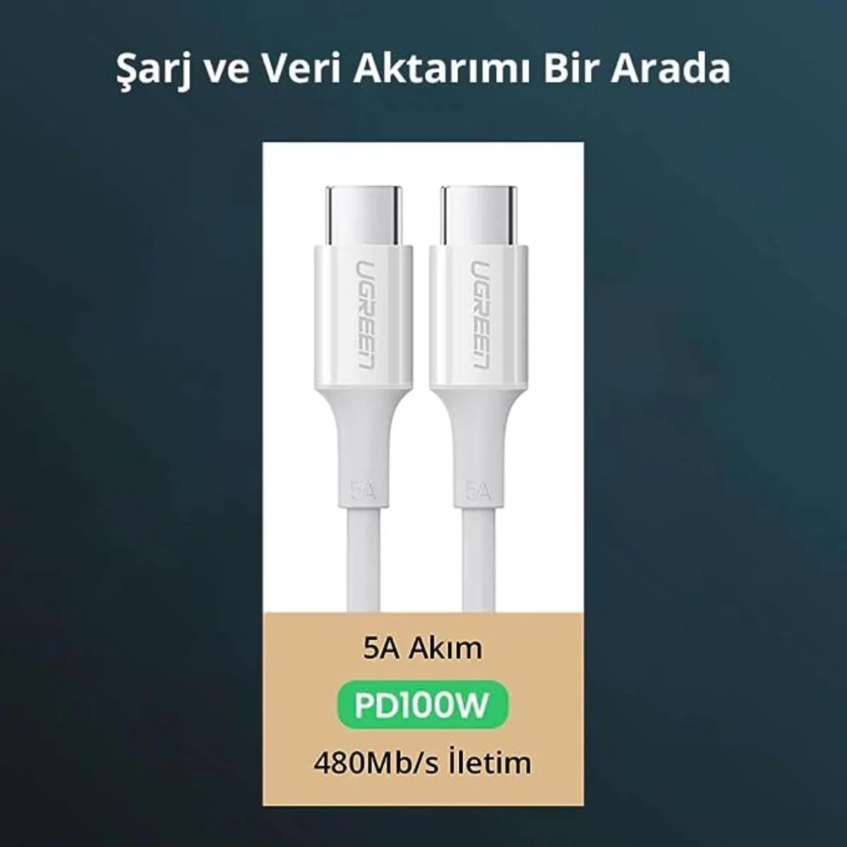 Ugreen Type C 2.0 Male To Type C 2.0 Male 5A Data Cable - White - Image 4
