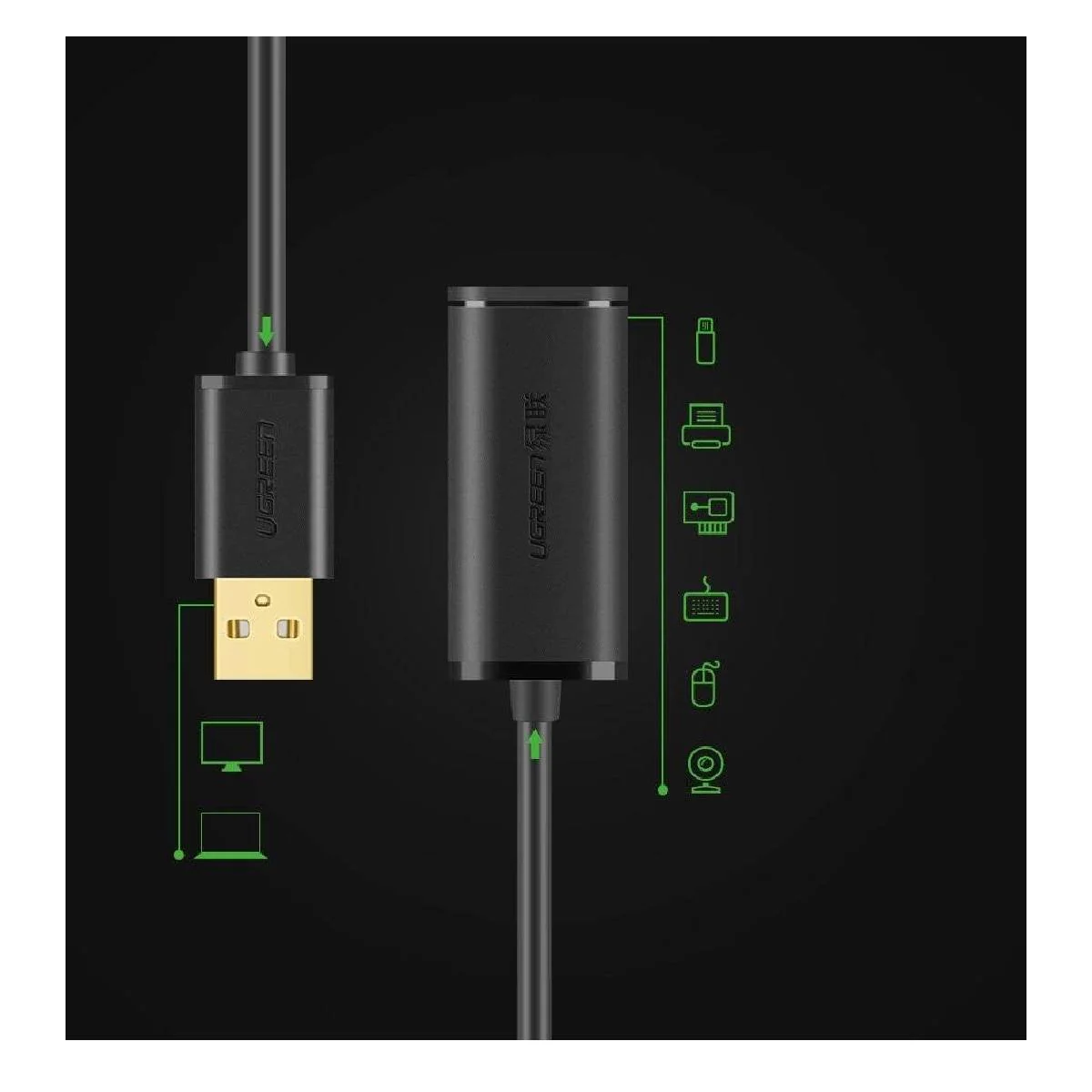 Ugreen US121 10m USB 2.0 Active Extension Cable with Chipset – Black - Image 3